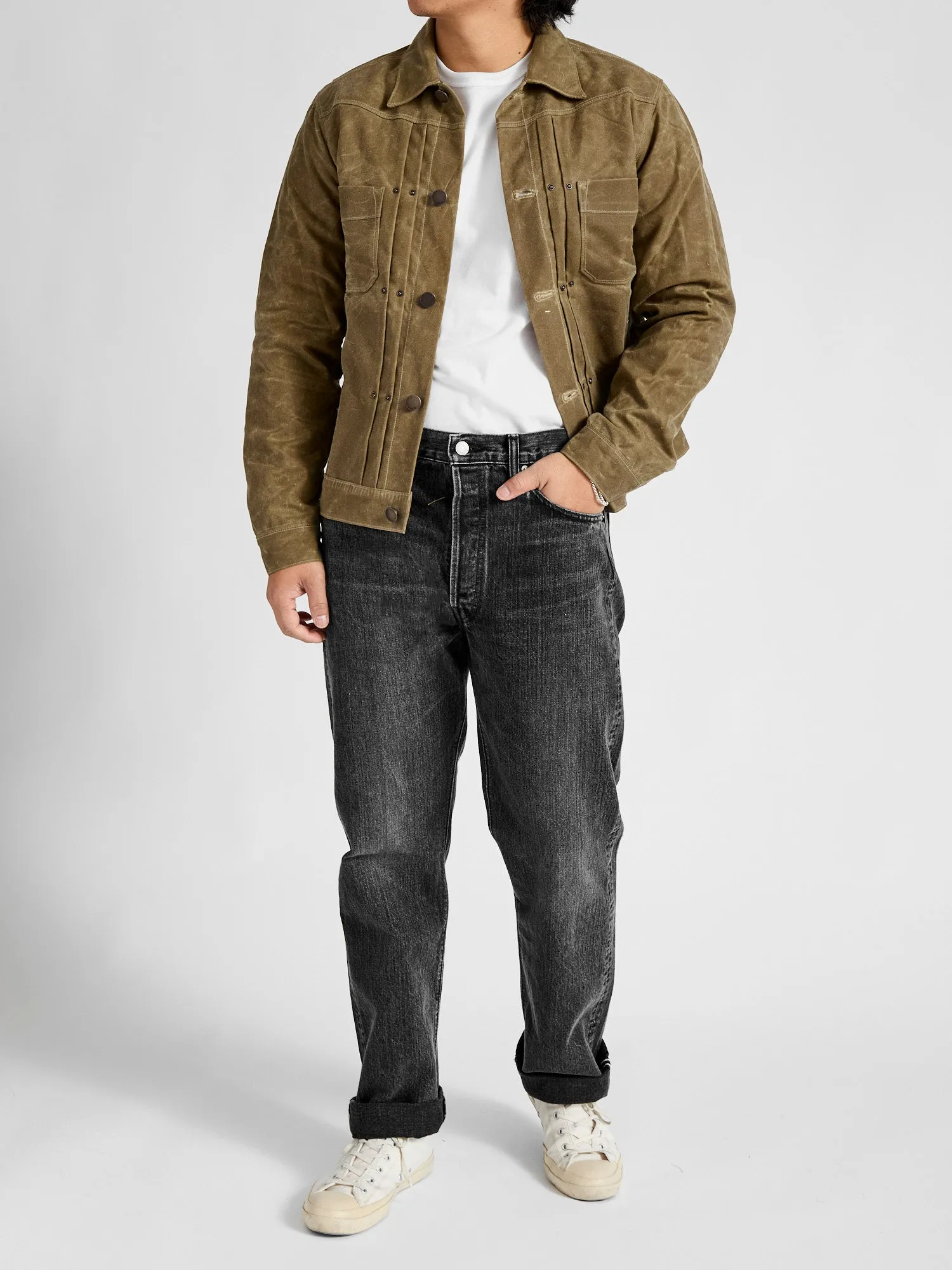 105 "Black Stone Wash" 13.5oz Selvedge Denim - Standard Fit