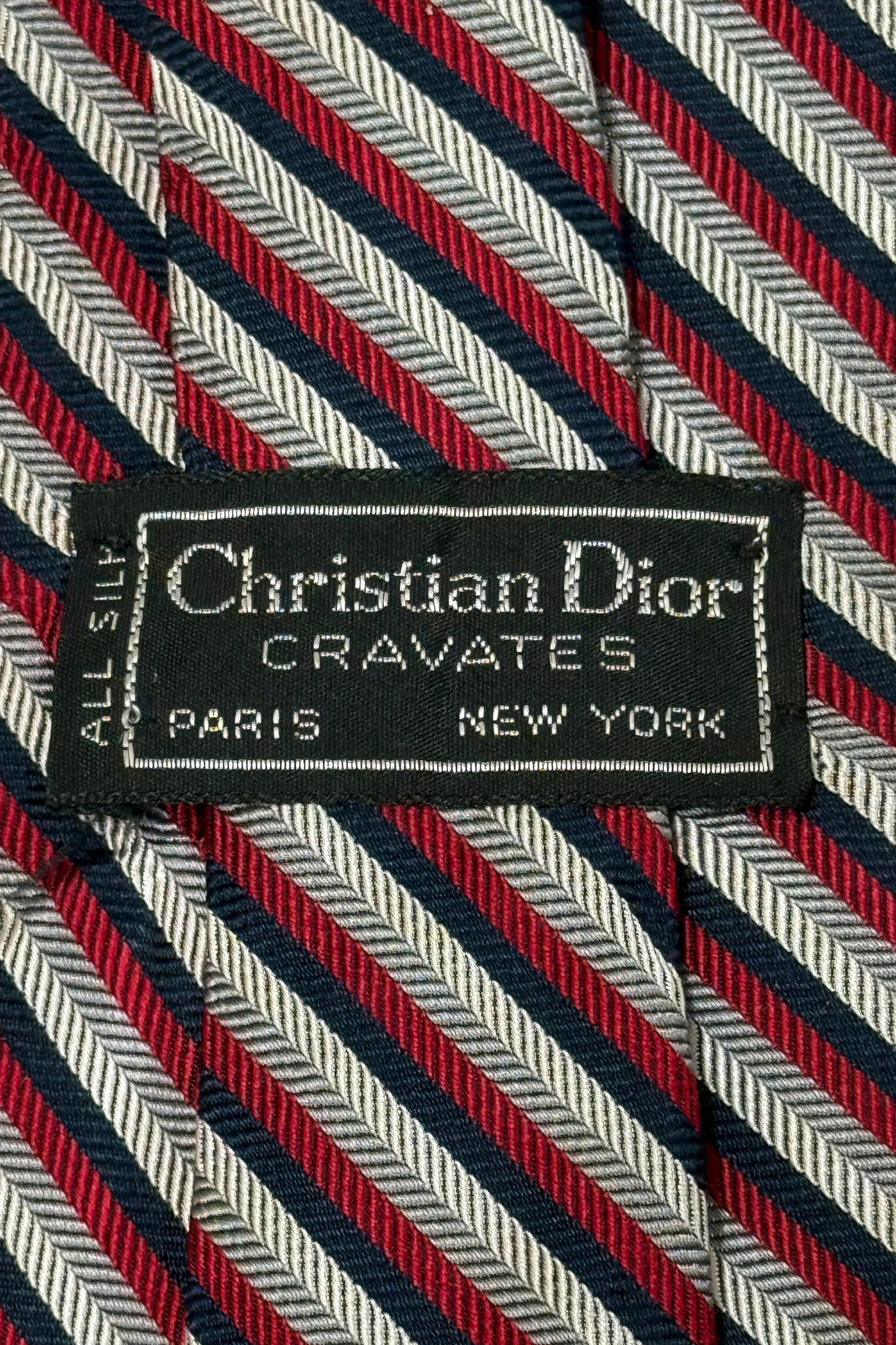 1970’S CHRISTIAN DIOR MADE IN FRANCE 100% SILK STRIPED HANDMADE TIE