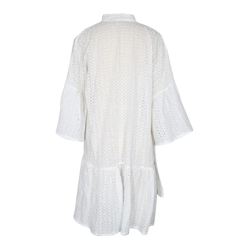 2021 Summer New Solid Color Stand Collar Irregular Large Size Straight Dress Female FC992