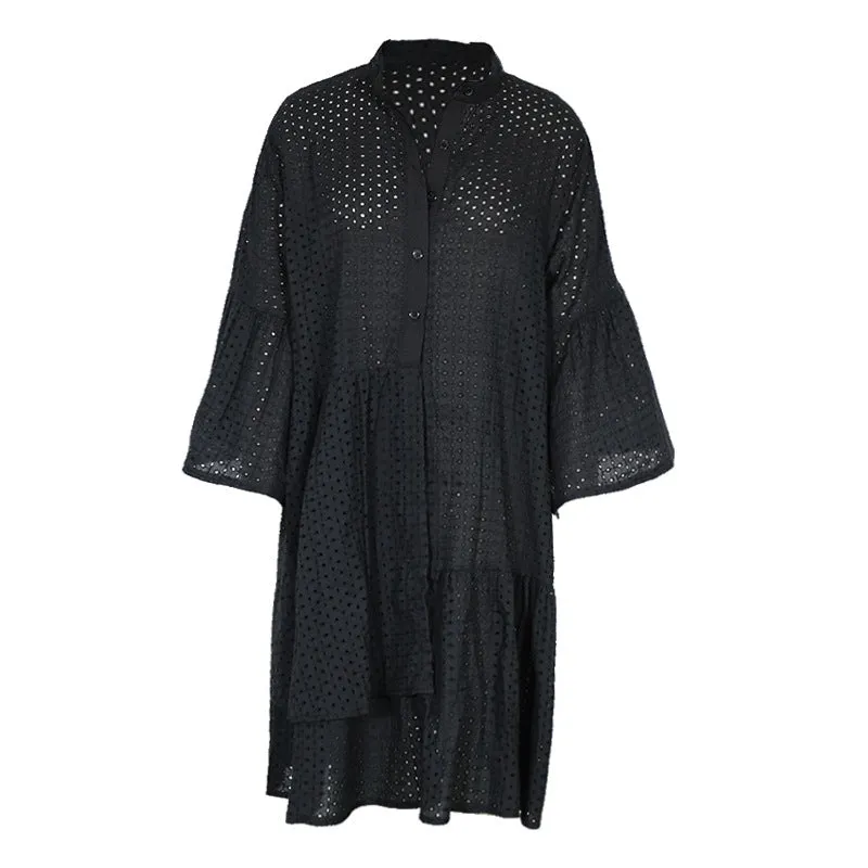 2021 Summer New Solid Color Stand Collar Irregular Large Size Straight Dress Female FC992