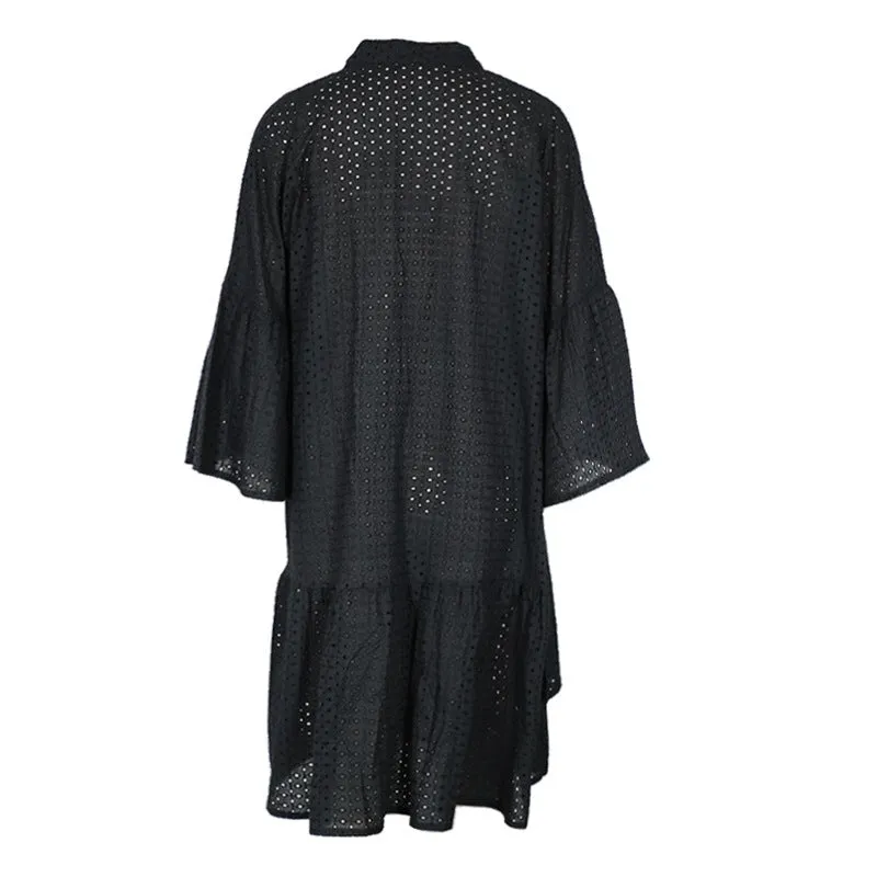 2021 Summer New Solid Color Stand Collar Irregular Large Size Straight Dress Female FC992