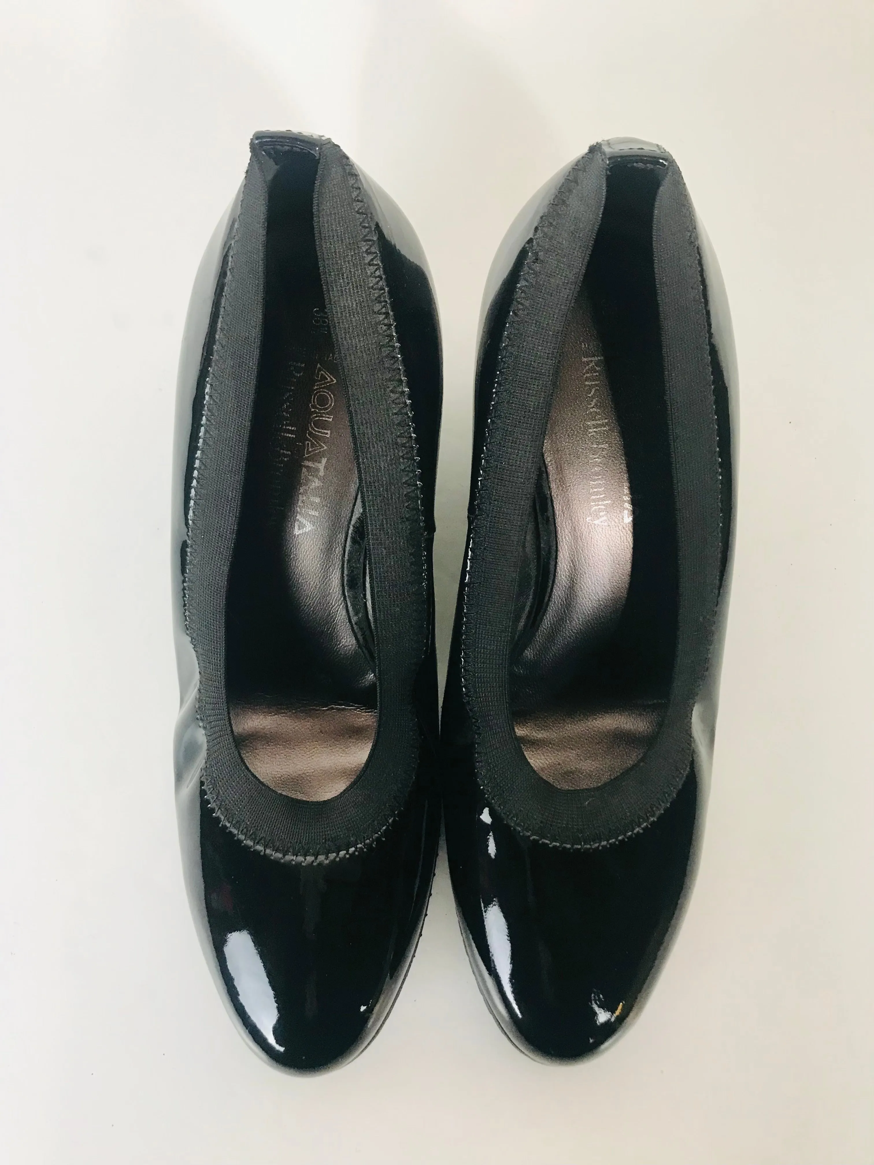 Aquatalia for Russel & Bromley Women's Patent Wedge Court Shoes | EU38.5 | Black