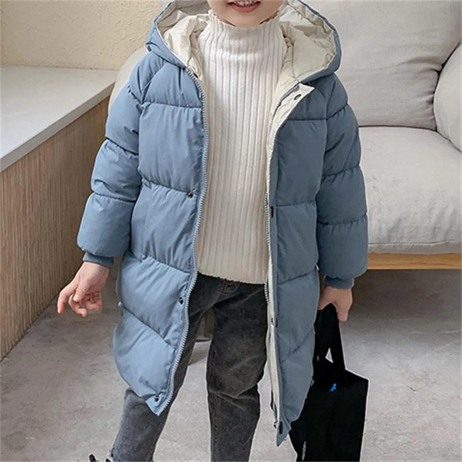Baby Kids Winter Coat Puffer Down Jacket Solid Windproof Light Winter Snowsuit Coat Hooded Outwear with Pocket