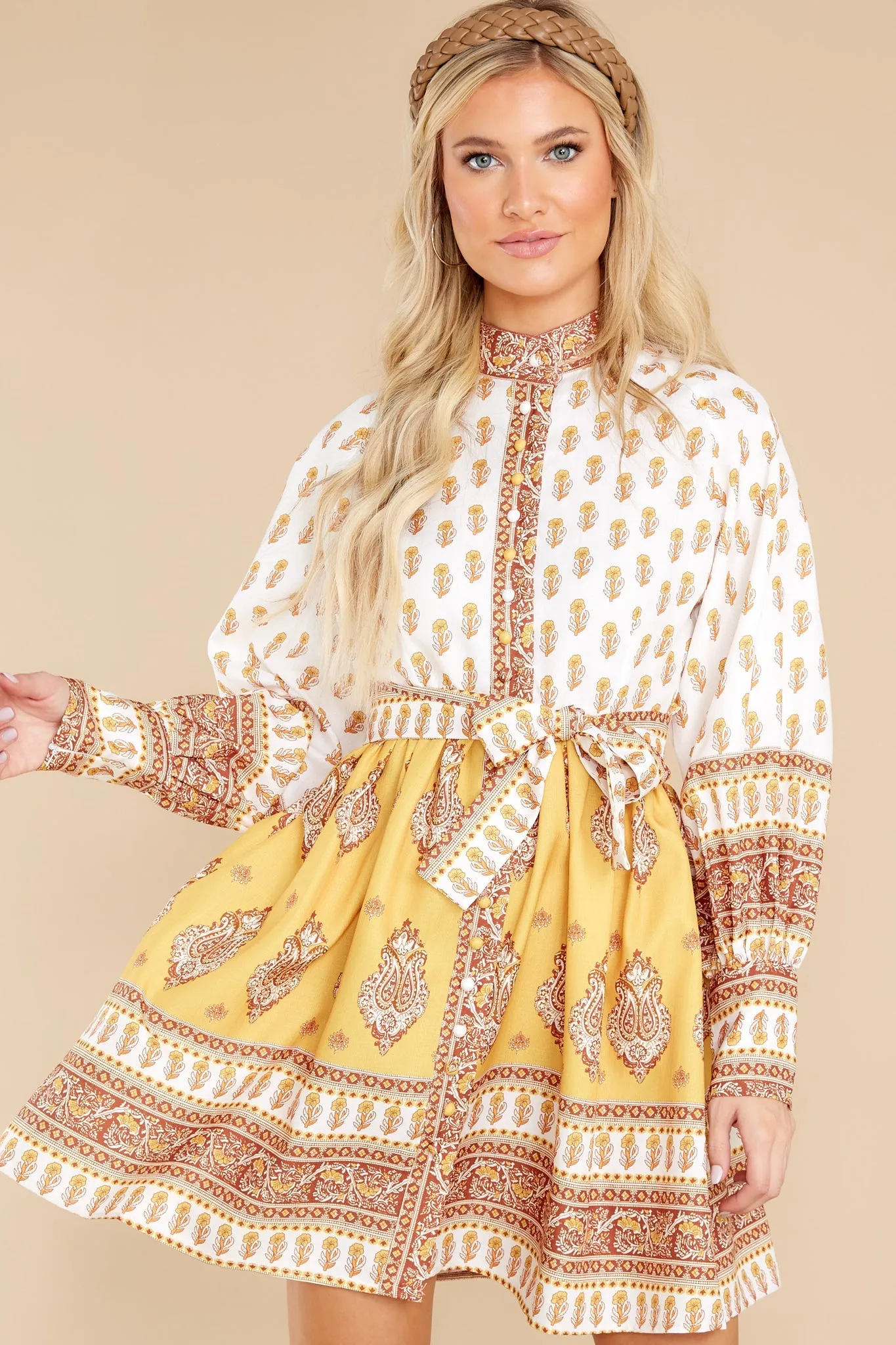 Beginning A Journey Yellow Multi Print Dress