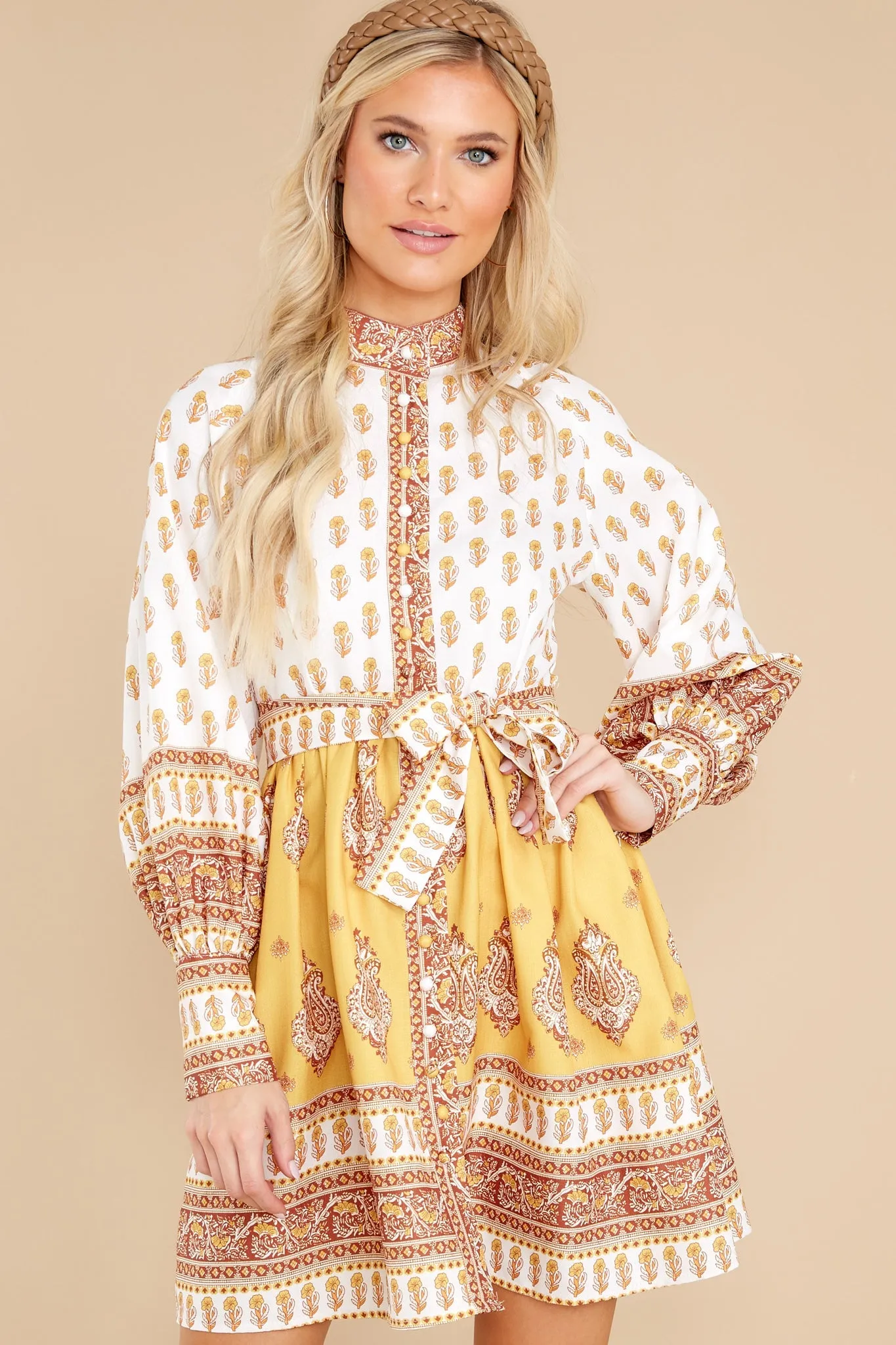 Beginning A Journey Yellow Multi Print Dress