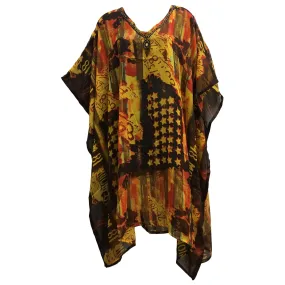 Bohemian Beaded V-Neck Printed Cover Up Caftan Kimono Sleeve Dress JK12