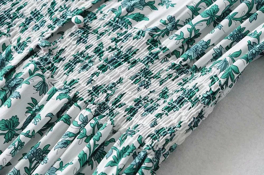 Boho Maxi Dress, Wild Floral, Fresh Mint Green