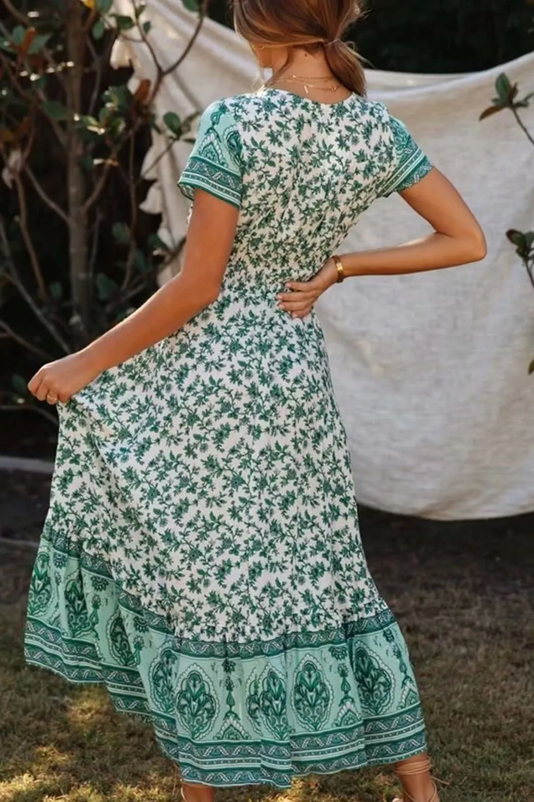 Boho Maxi Dress, Wild Floral, Fresh Mint Green