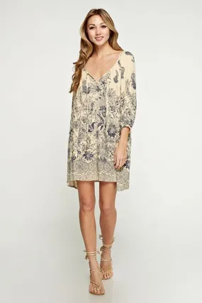 Botanical Floral Gauze Peasant Mini Dress