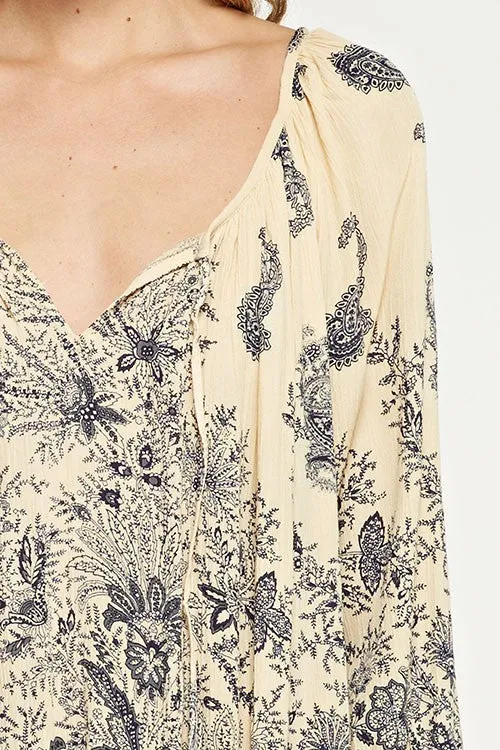 Botanical Floral Gauze Peasant Mini Dress