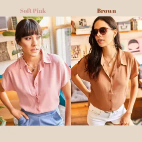 Brown Minimalist Vintage Viscose Bat Sleeve Woman Blouse,Blouse Vintage, Effortless Style Blouse,Versatile Top,Cotton Blouse,Boho Blouse