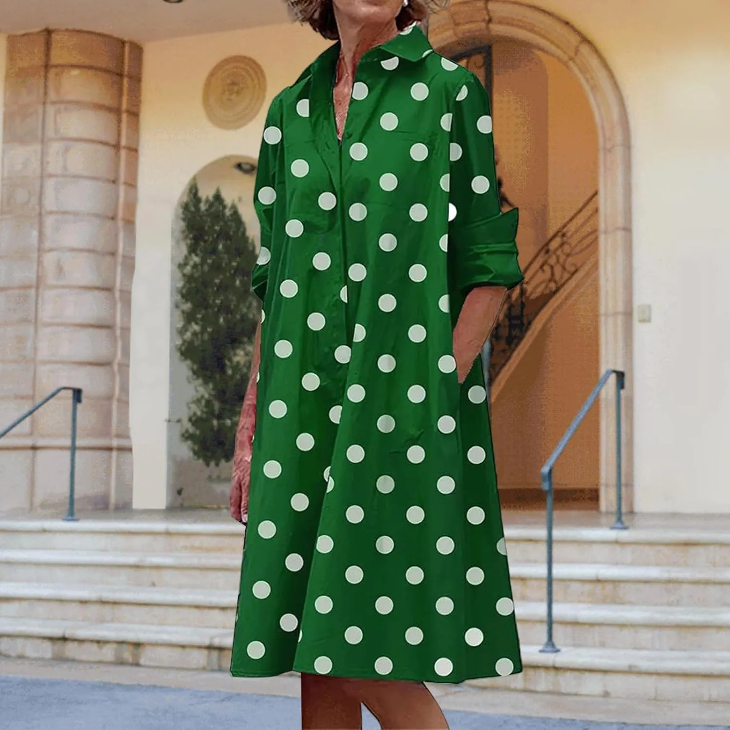 Button Down Shirt Dress for Women Casual Loose Fit Shift Tunic Dress Summer Print Vacation Sundress with Pockets