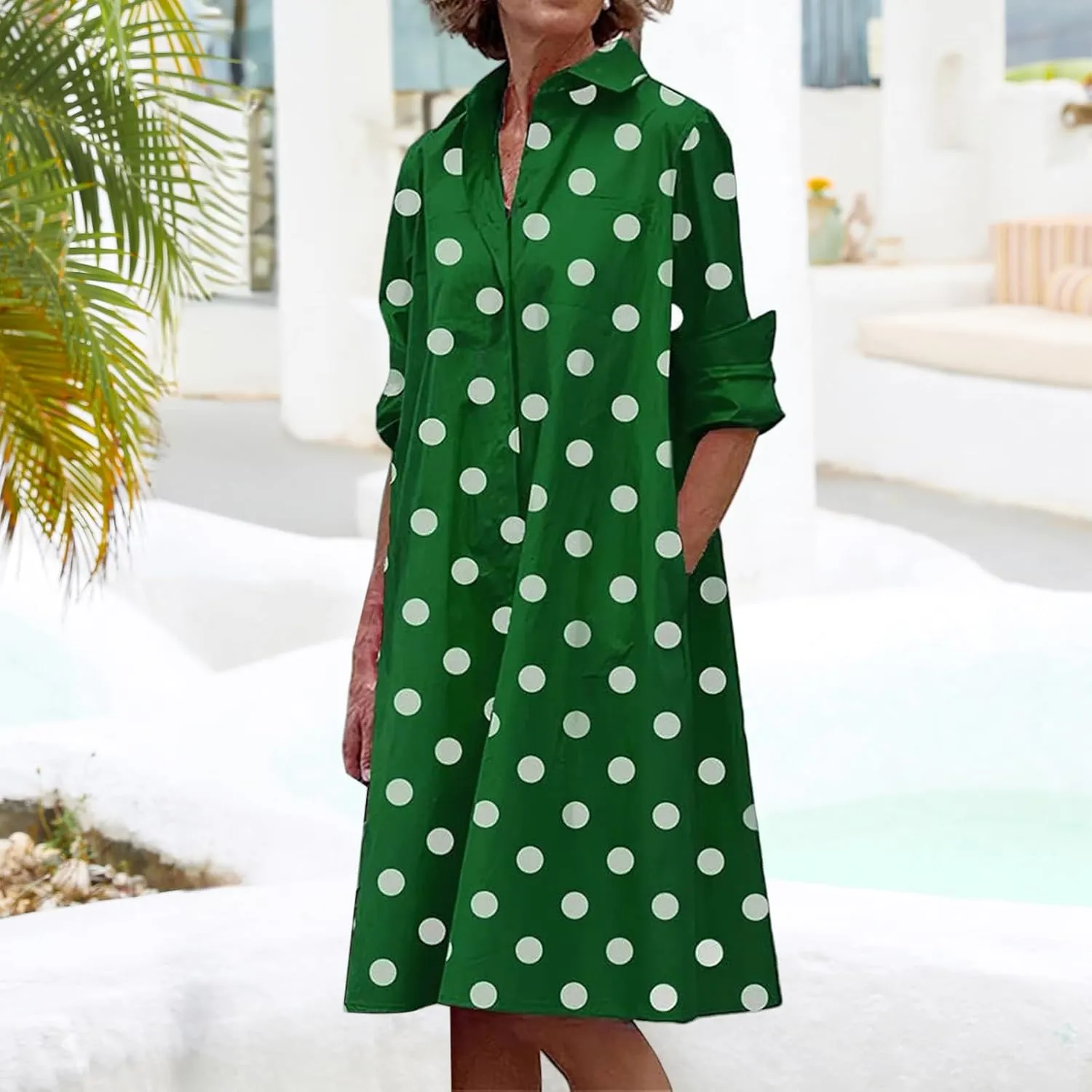 Button Down Shirt Dress for Women Casual Loose Fit Shift Tunic Dress Summer Print Vacation Sundress with Pockets