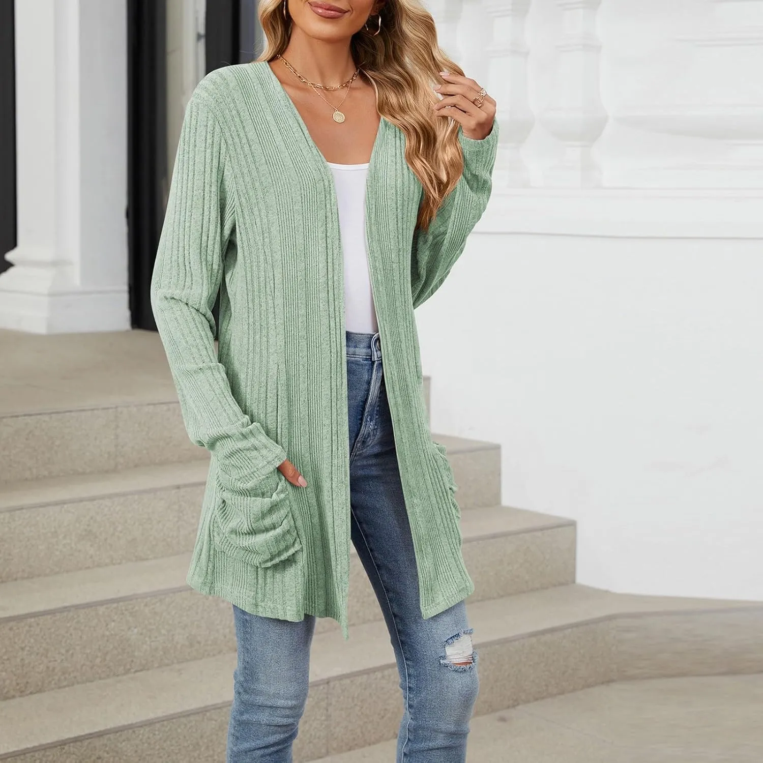 Cardigan Sweaters for Women 2024 Fall Open Front Knit Cardigan Breathable Soft Drape Duster Lightweight Ladies Coat