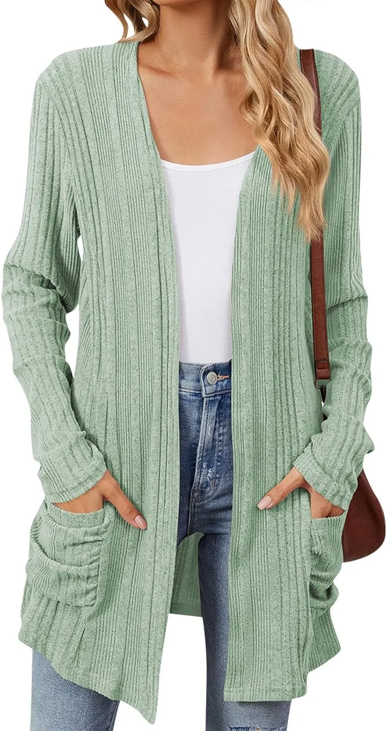 Cardigan Sweaters for Women 2024 Fall Open Front Knit Cardigan Breathable Soft Drape Duster Lightweight Ladies Coat