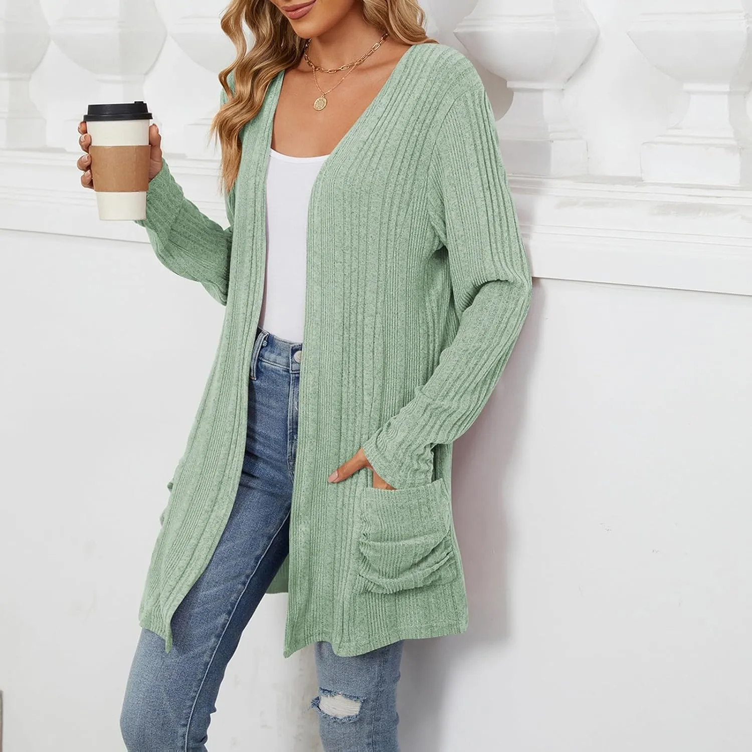 Cardigan Sweaters for Women 2024 Fall Open Front Knit Cardigan Breathable Soft Drape Duster Lightweight Ladies Coat