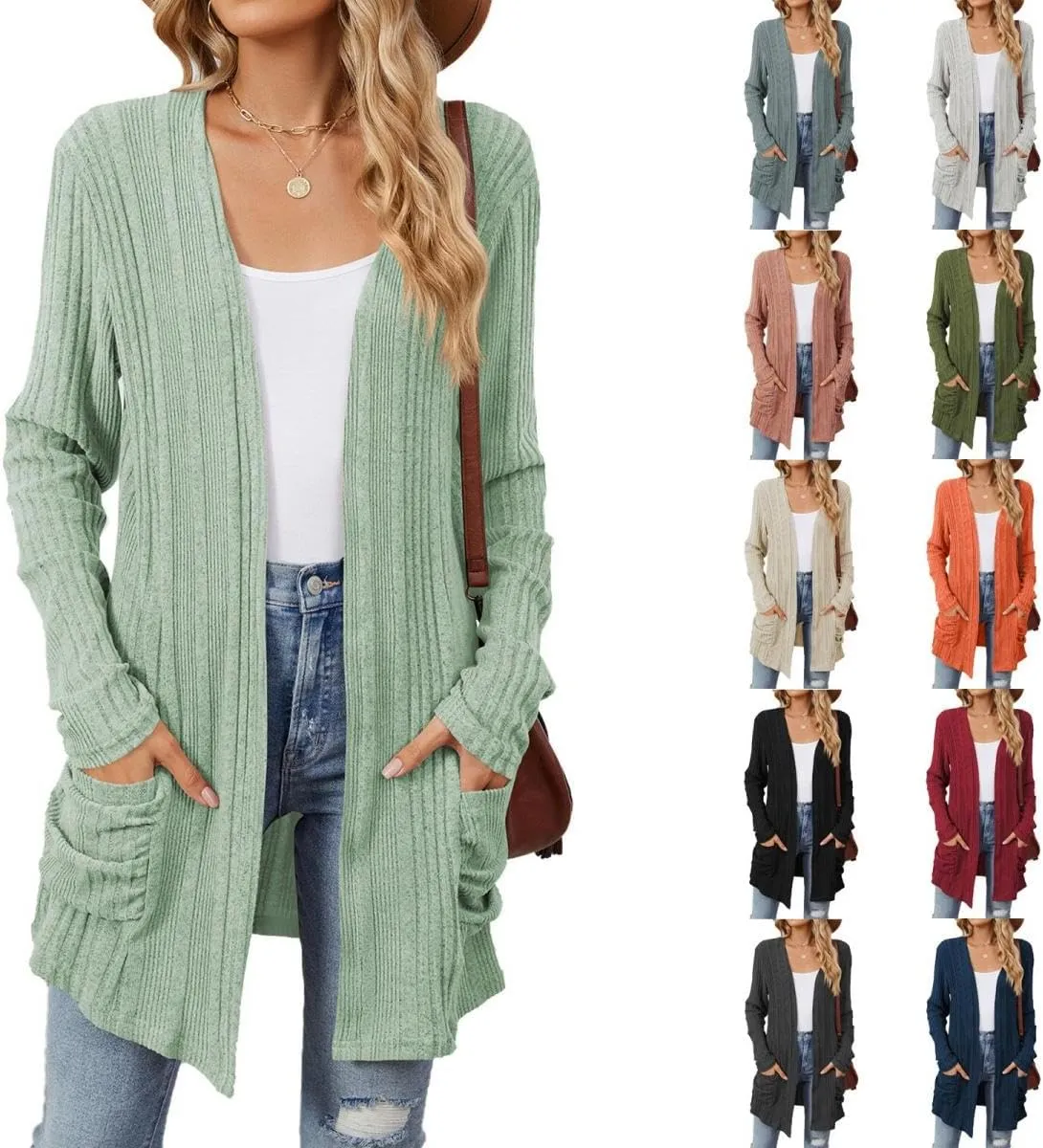 Cardigan Sweaters for Women 2024 Fall Open Front Knit Cardigan Breathable Soft Drape Duster Lightweight Ladies Coat