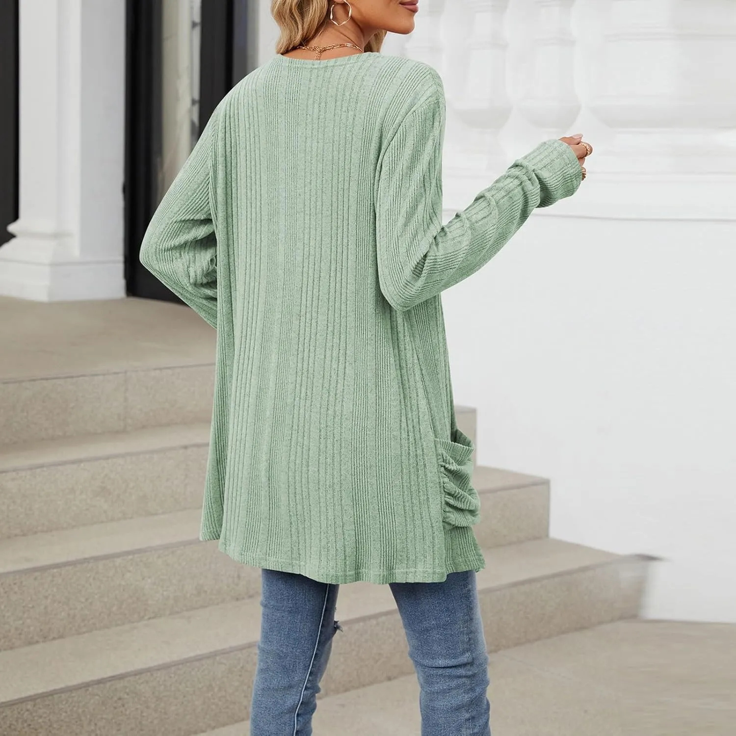 Cardigan Sweaters for Women 2024 Fall Open Front Knit Cardigan Breathable Soft Drape Duster Lightweight Ladies Coat