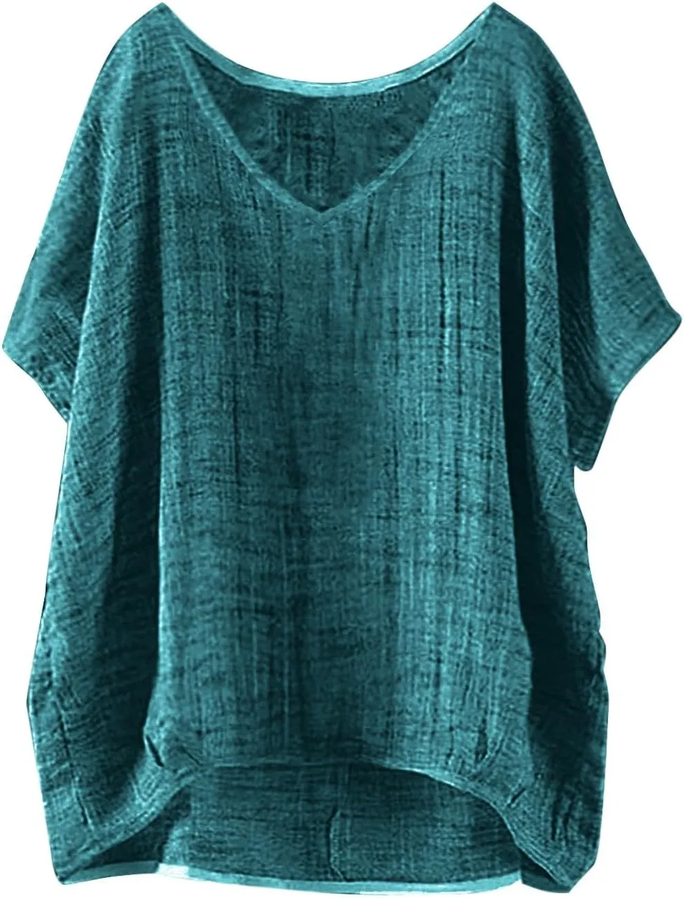 Casual Cotton Linen Tshirts for Women Loose Fit V Neck Short Sleeve Plain Beach T-Shirts Ladies Summer Blouse Tops