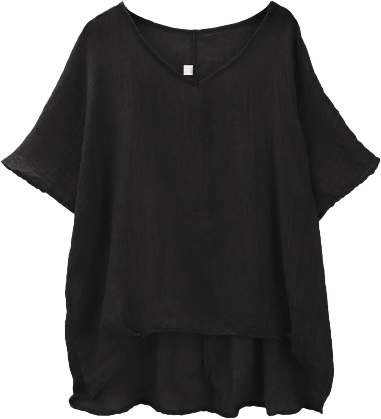 Casual Cotton Linen Tshirts for Women Loose Fit V Neck Short Sleeve Plain Beach T-Shirts Ladies Summer Blouse Tops