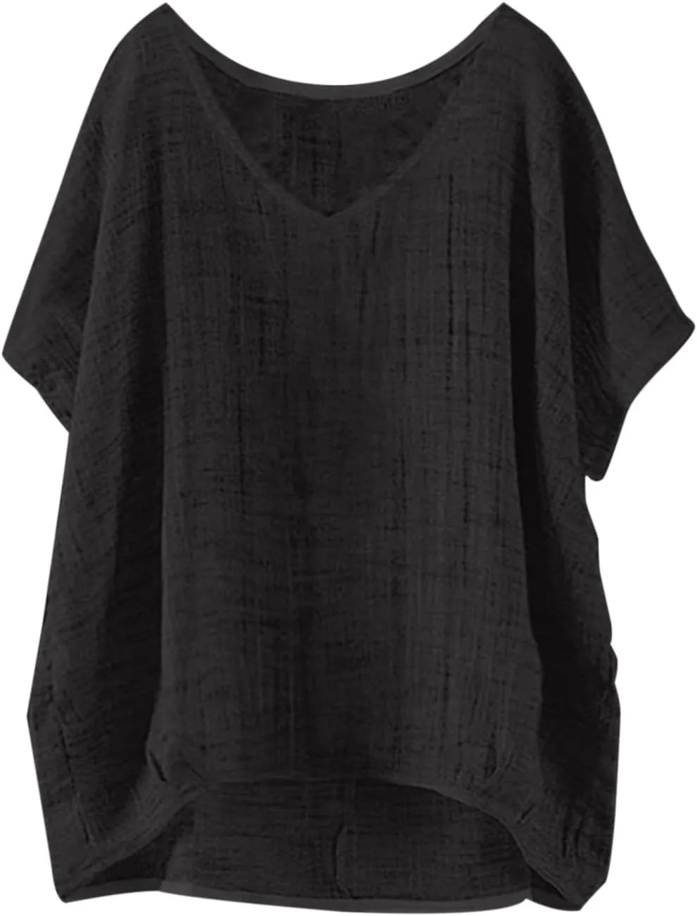 Casual Cotton Linen Tshirts for Women Loose Fit V Neck Short Sleeve Plain Beach T-Shirts Ladies Summer Blouse Tops