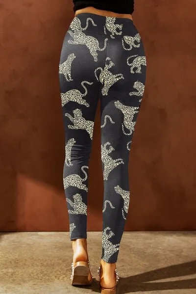 Chic Distressed High-Waisted Animal Print Leggings