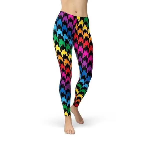 Chic Houndstooth Cat Print Women's Performance Leggings