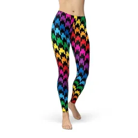 Chic Houndstooth Cat Print Women's Performance Leggings