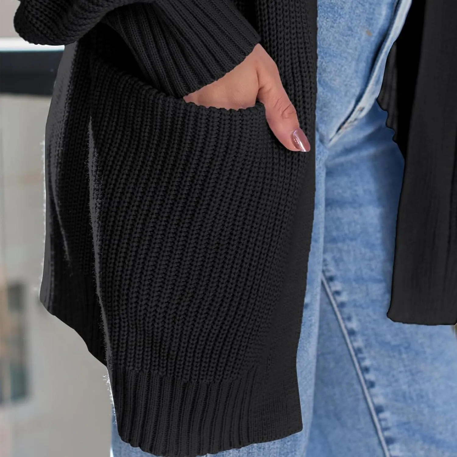 Chunky Cardigans for Women Soft Long Sleeve Cable Knit Sweater Oversized Waffle Knit Cardigan with Pockets