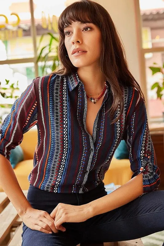Colorful Shirt, Designer Top with Buttoned Down