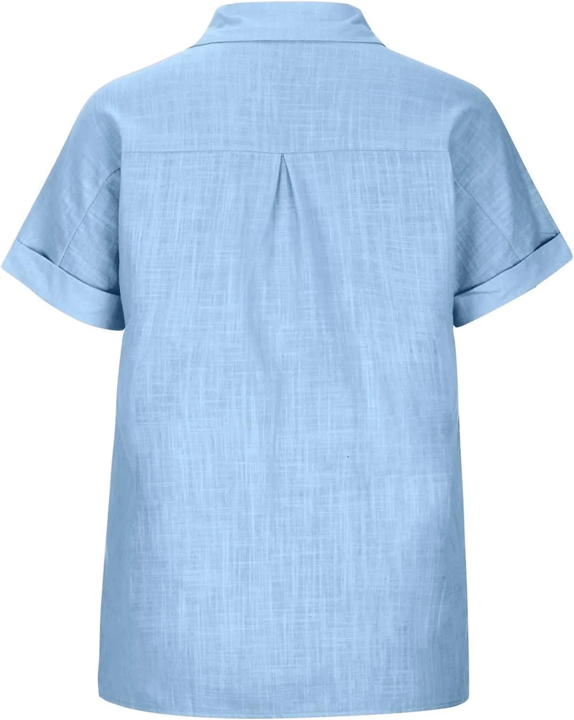 Cotton Linen Shirts for Women Summer Short Sleeve Casual Collared top Loose fit Solid V Neck Button Down T-Shirt tee