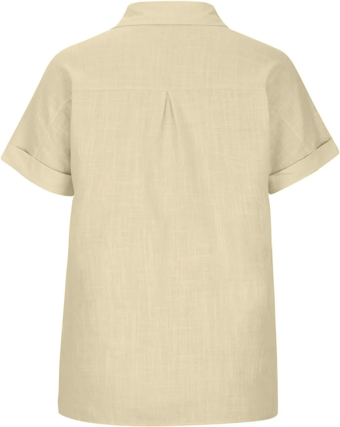 Cotton Linen Shirts for Women Summer Short Sleeve Casual Collared top Loose fit Solid V Neck Button Down T-Shirt tee