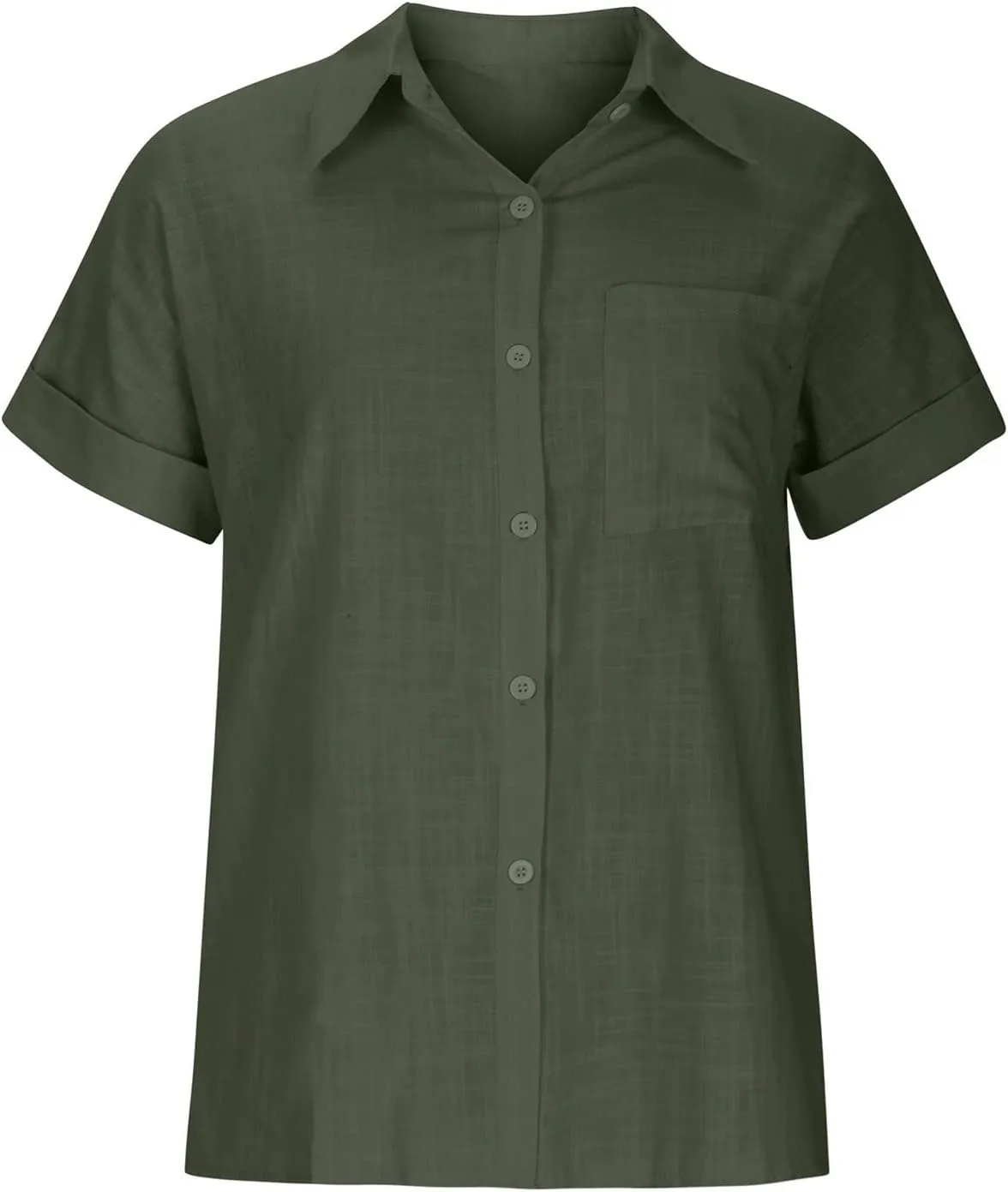 Cotton Linen Shirts for Women Summer Short Sleeve Casual Collared top Loose fit Solid V Neck Button Down T-Shirt tee