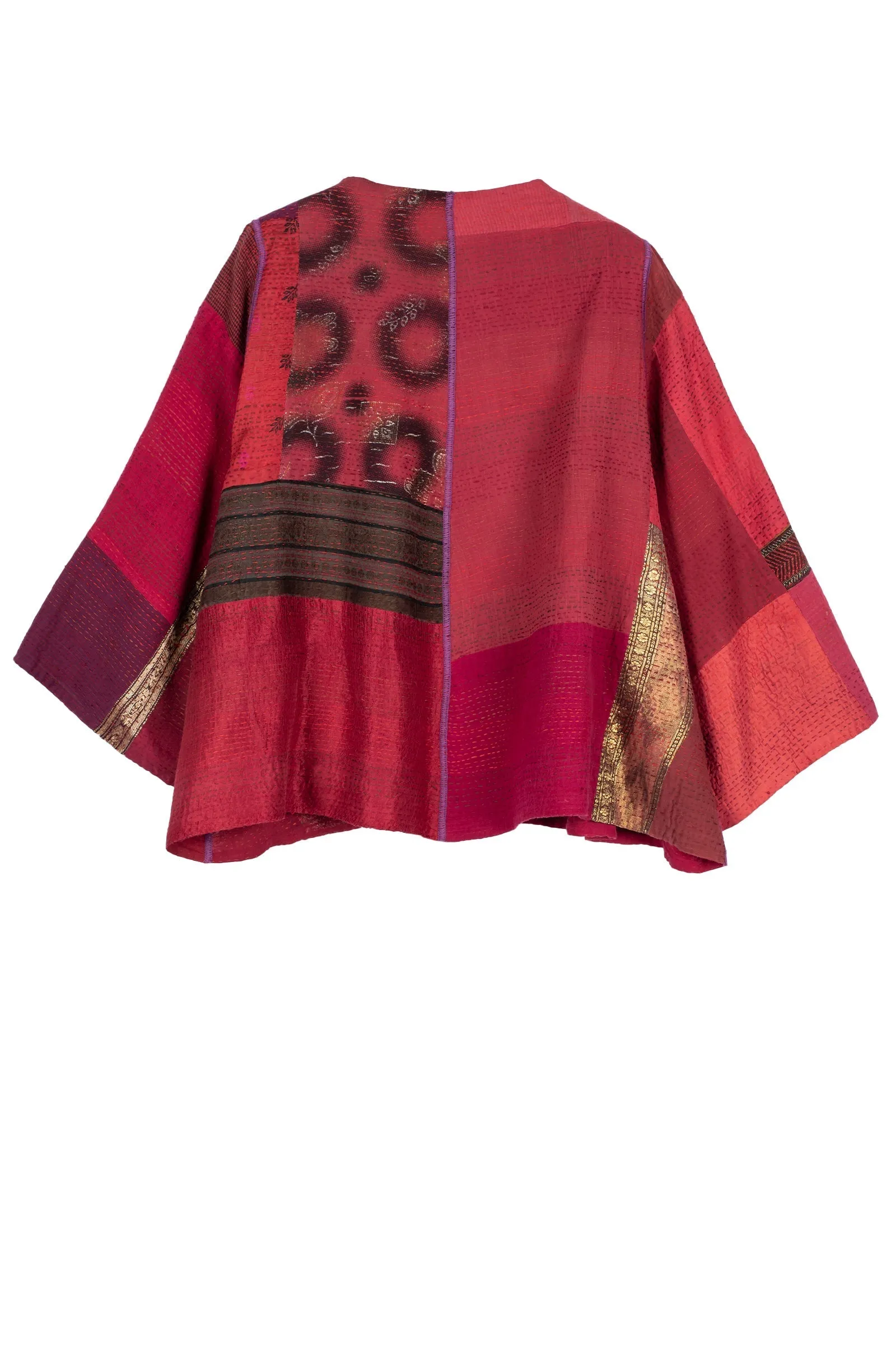 COTTON SILK SW PATCH KANTHA BELL SHAPE JKT - ws2048-red -