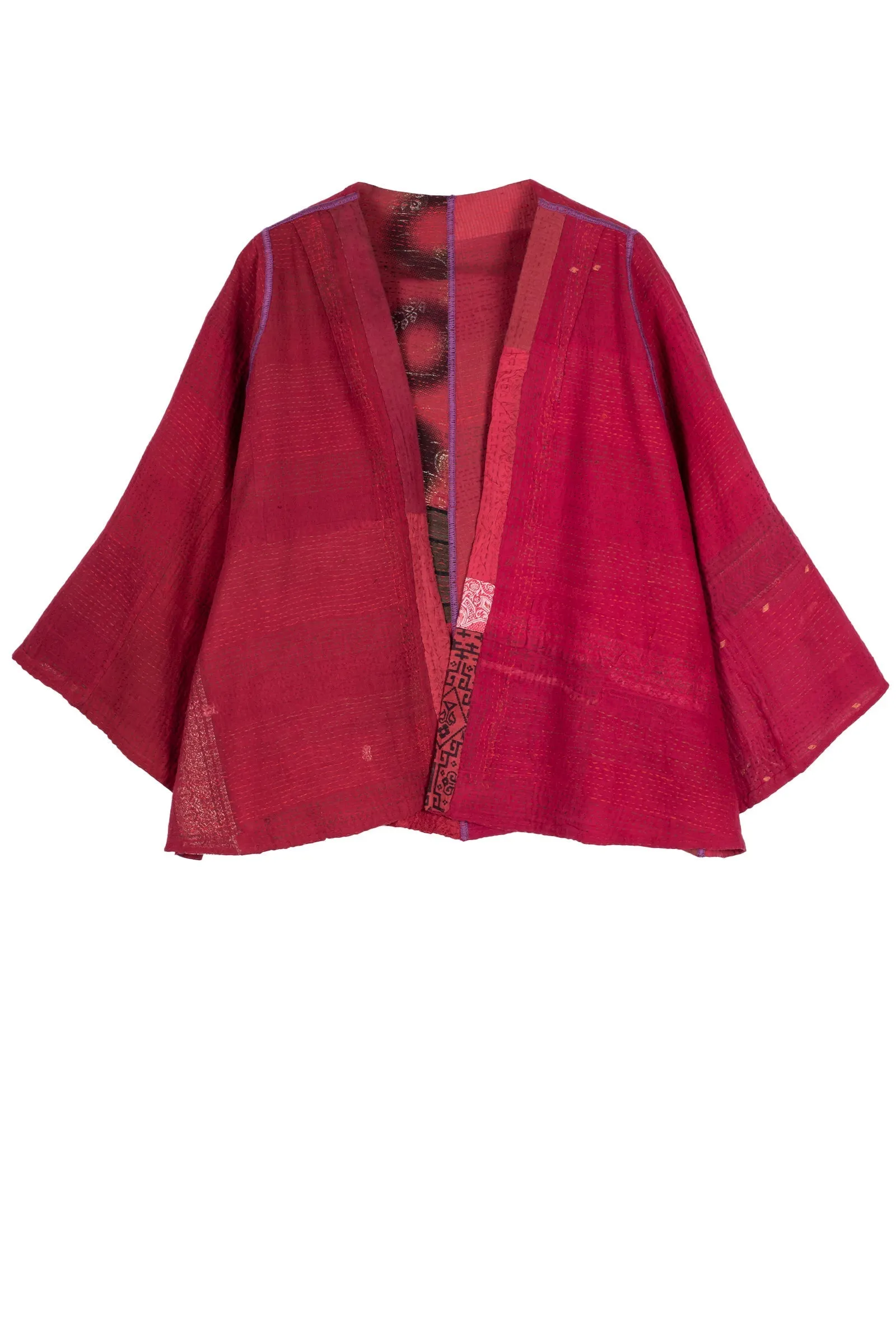 COTTON SILK SW PATCH KANTHA BELL SHAPE JKT - ws2048-red -