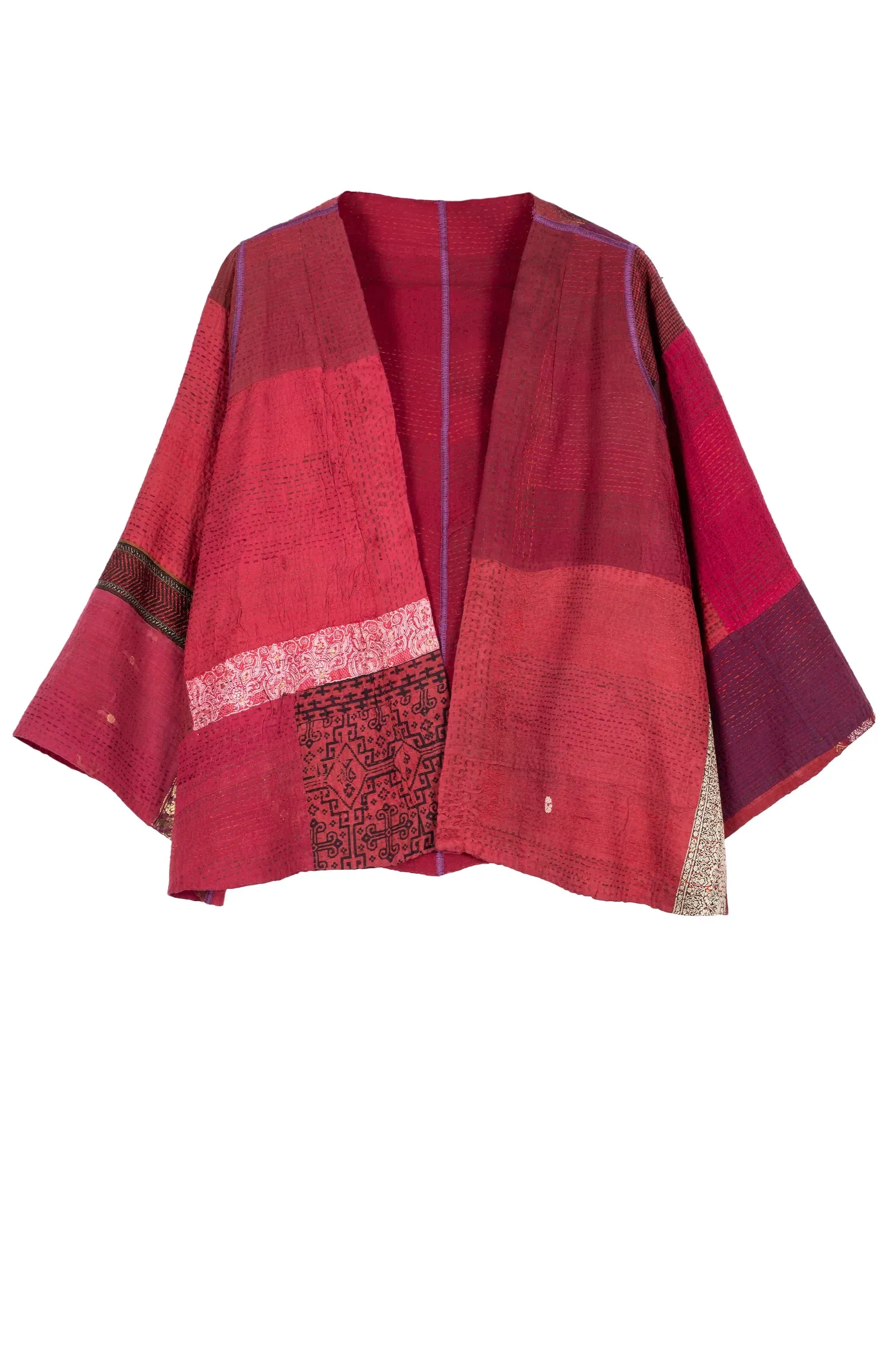COTTON SILK SW PATCH KANTHA BELL SHAPE JKT - ws2048-red -