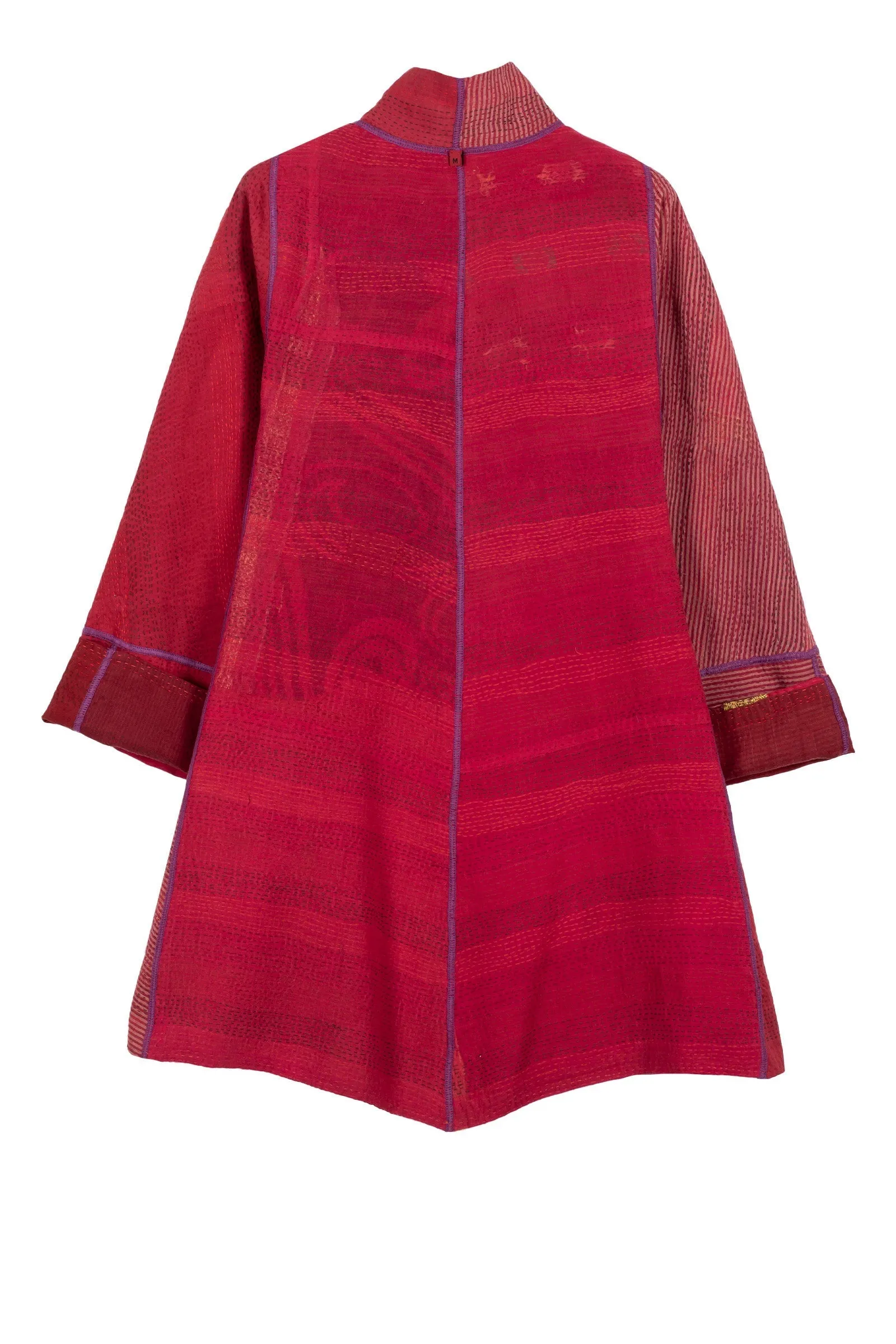 COTTON SILK SW PATCH KANTHA FLARE LONG JACKET - ws2021-red -