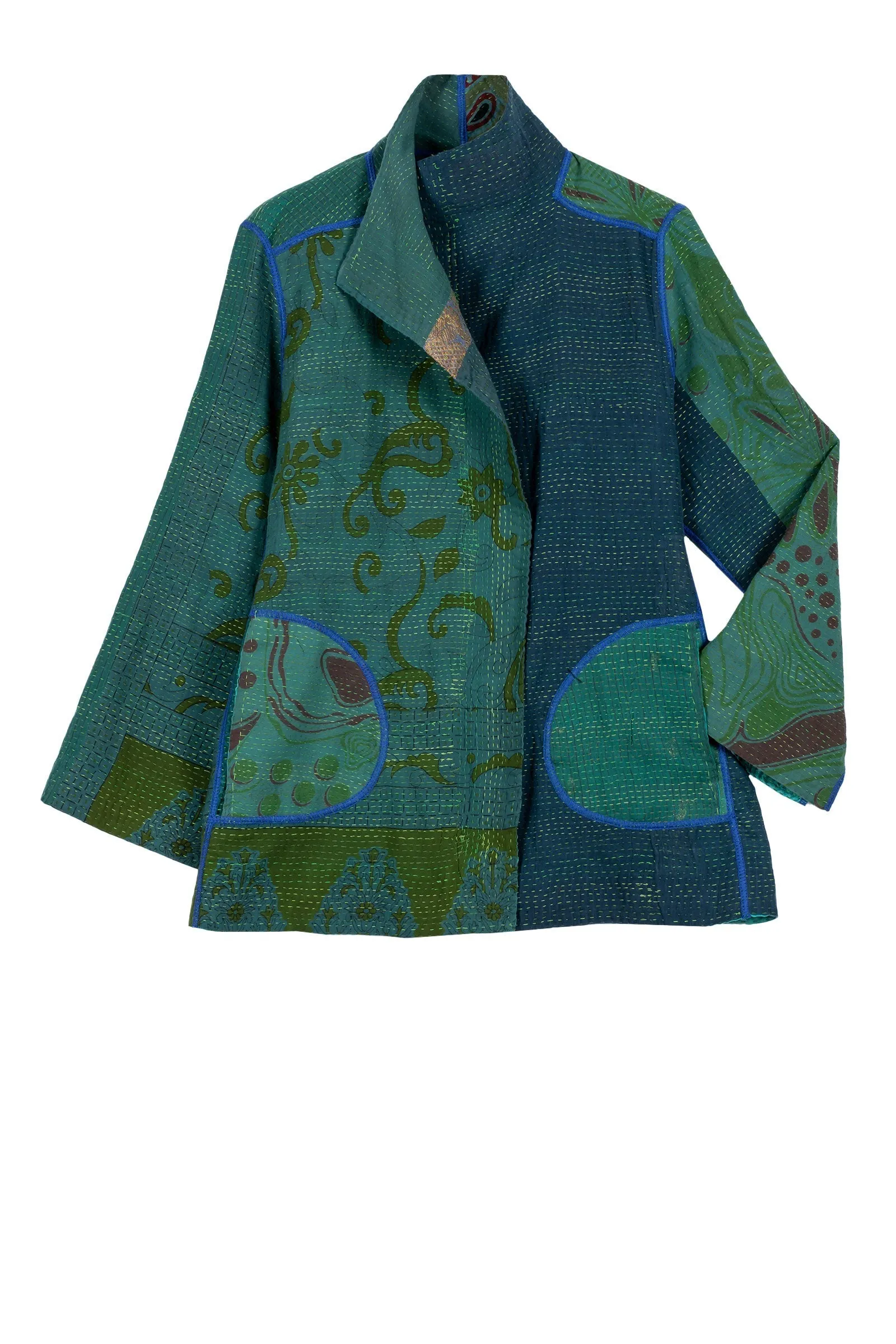 COTTON SILK SW PATCH KANTHA SHORT JKT - ws2007-tel -