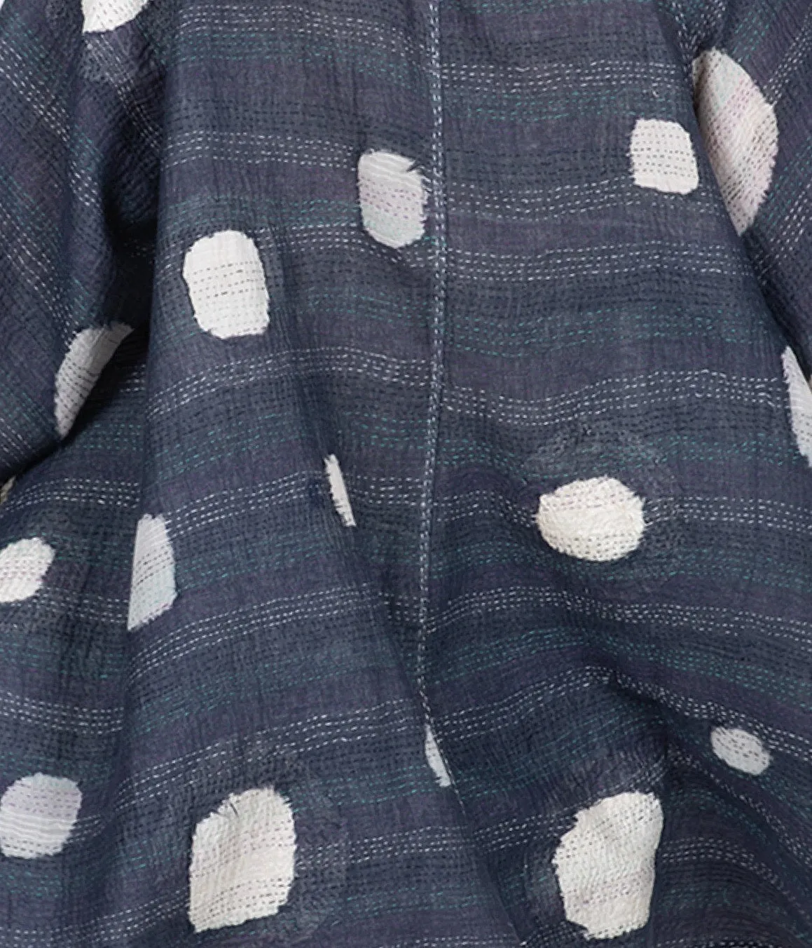 CUT THROUGH DOT AND HOLES KANTHA HOODED A-LINE JKT - cd2050-blu -