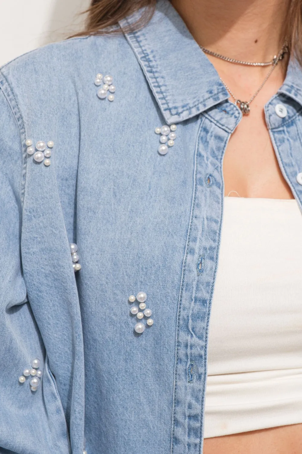 Denim and Pearl Button Down Shirt | Blue B