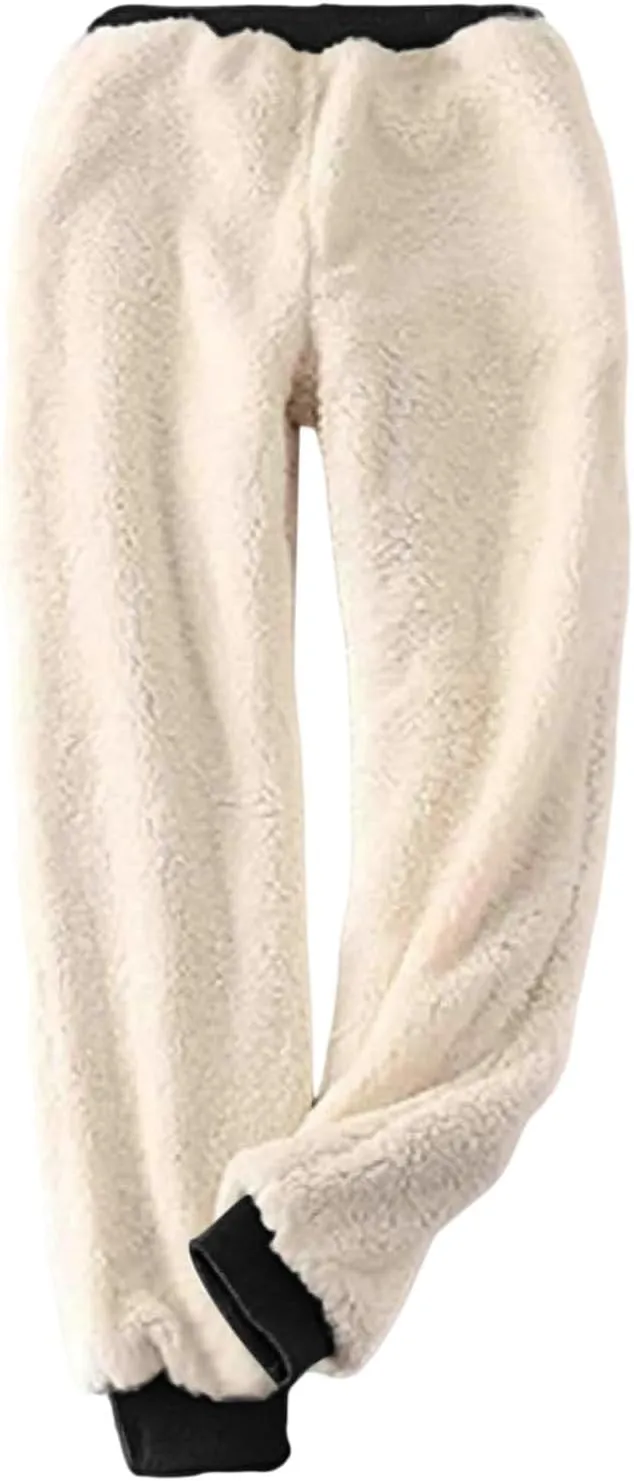 Fleece Lined Leggings Women Pink Graphic Winter Warm Sherpa Lined Sweatpants Thermal Leggings Joggers with Pockets