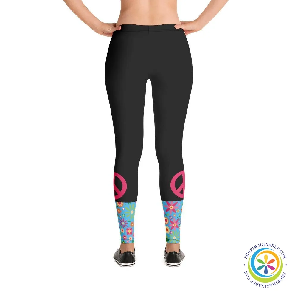 Flowers PEACE Sign Full Length Leggings