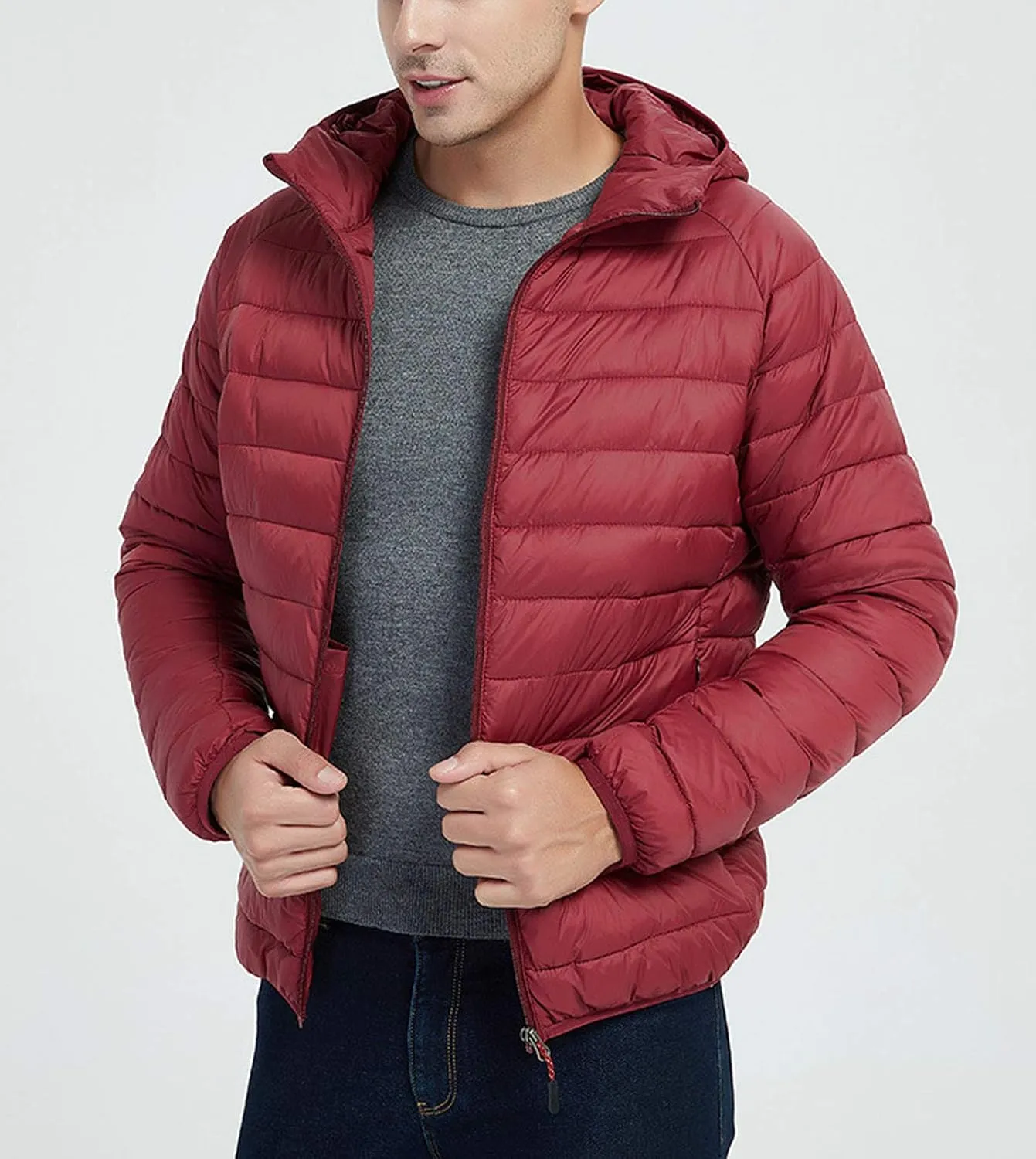 Flygo Men's Ultra Light Water-Resistance Hooded Packable Puffer Down Jacket