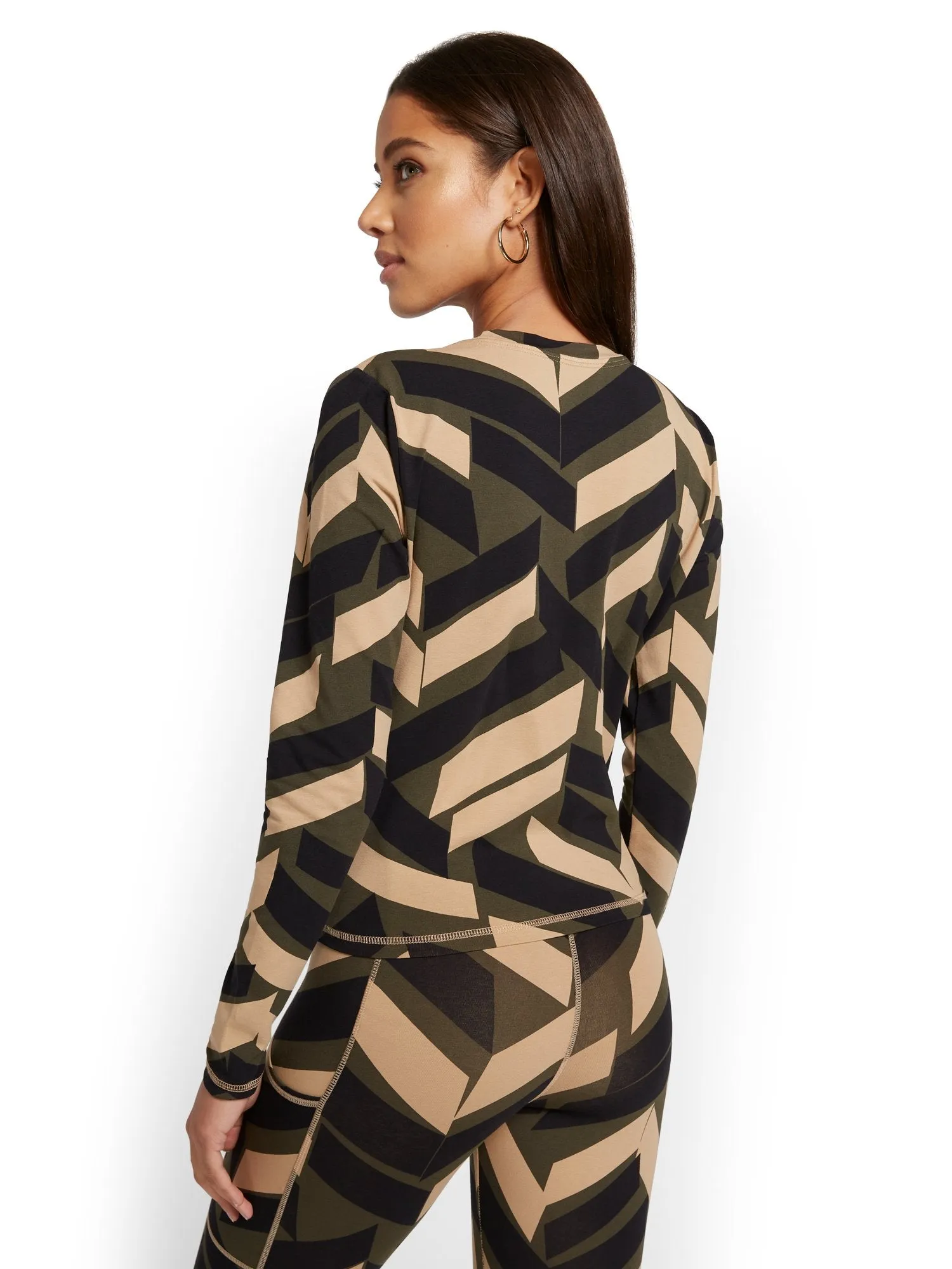 Geometric-Print Lace-Up Yoga Top