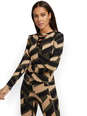 Geometric-Print Lace-Up Yoga Top