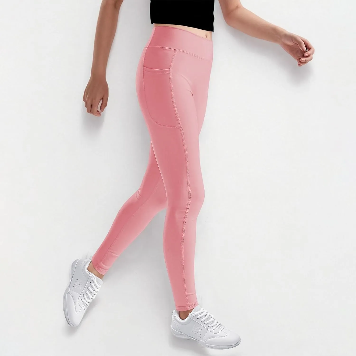 Girls Leggings Casual Seamless High Waisted Stretch Tights Dance Yoga Pants Kids Leggings with Pockets 5-12 Years
