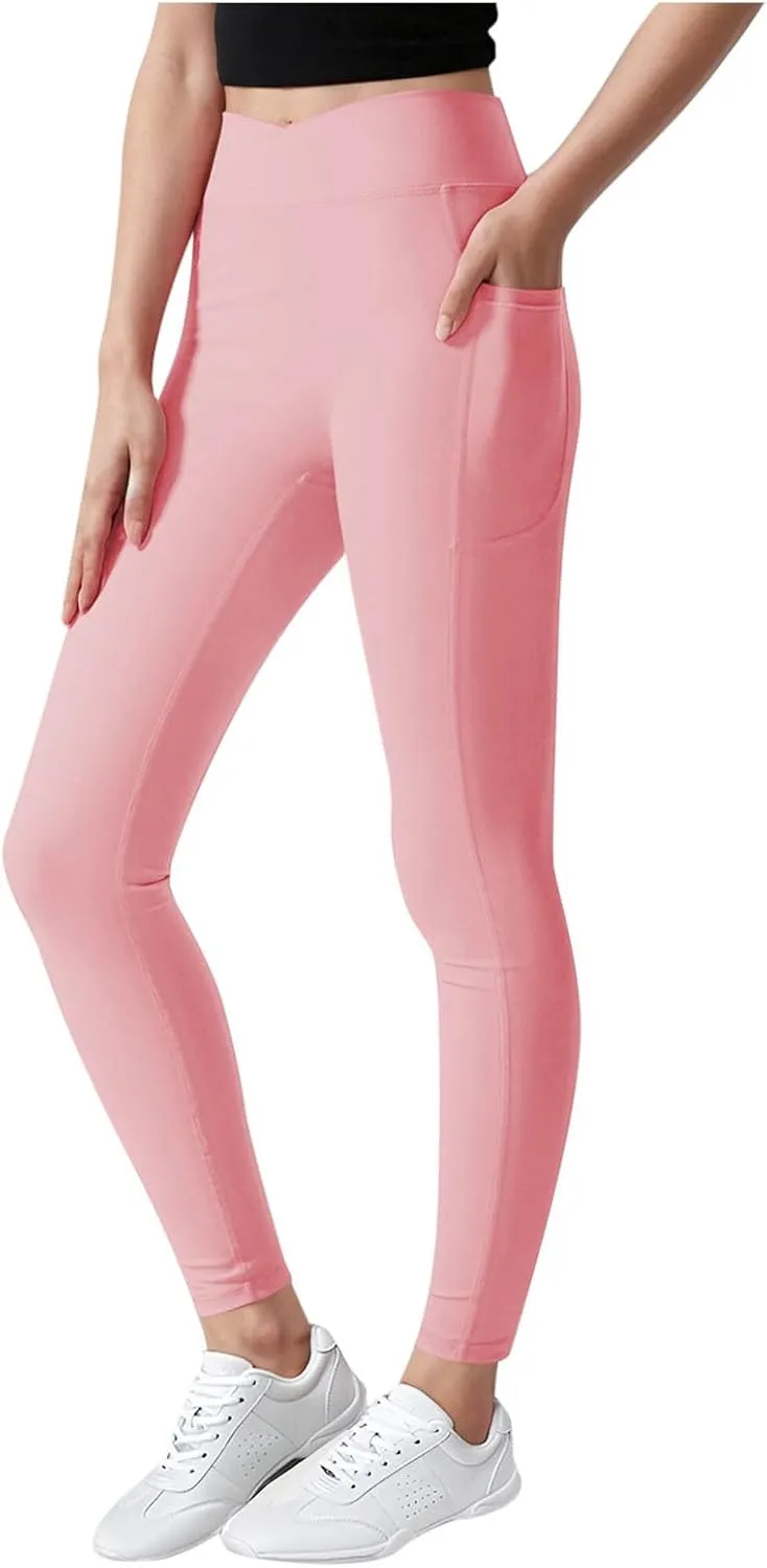 Girls Leggings Casual Seamless High Waisted Stretch Tights Dance Yoga Pants Kids Leggings with Pockets 5-12 Years