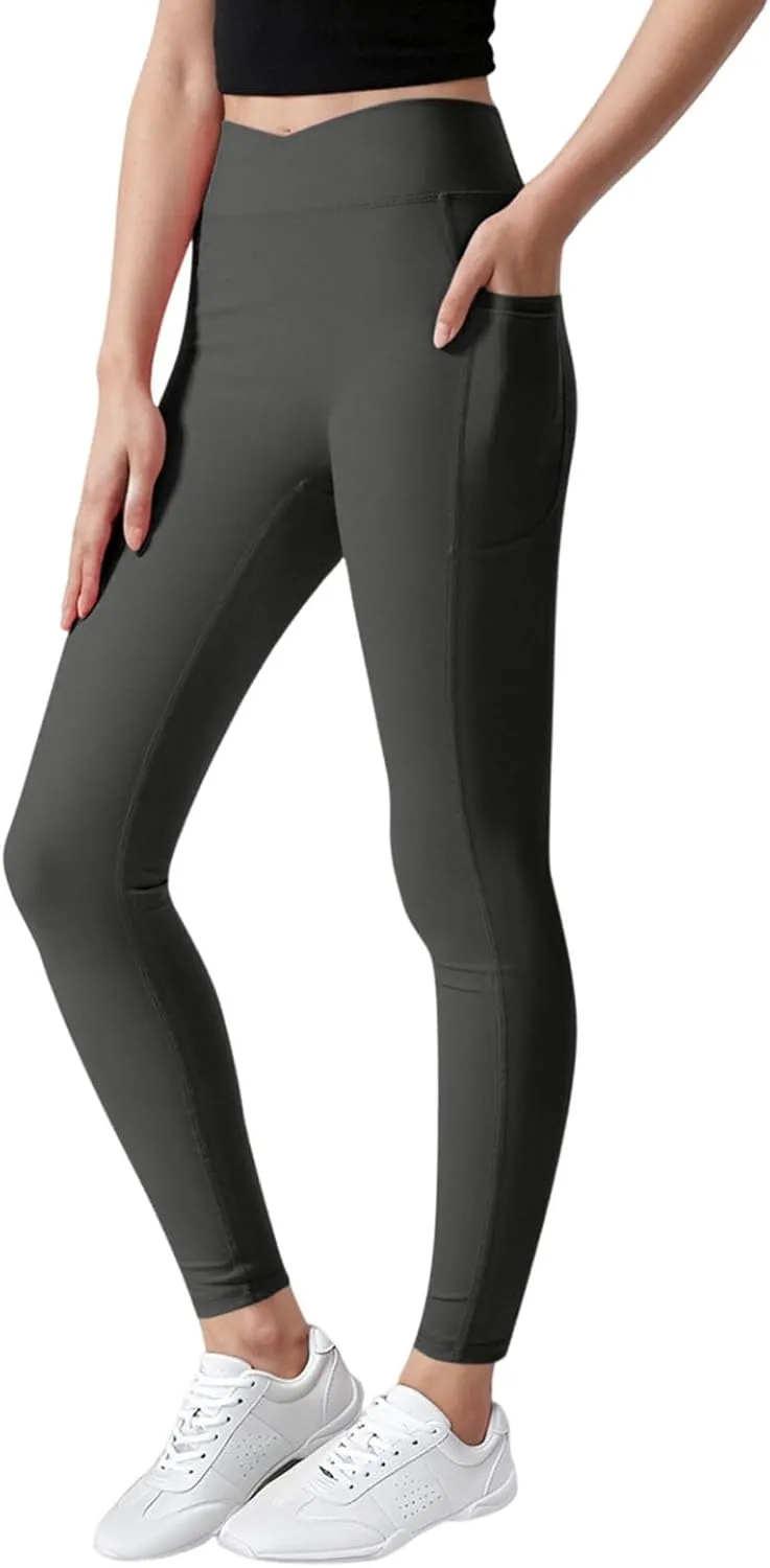 Girls Leggings Casual Seamless High Waisted Stretch Tights Dance Yoga Pants Kids Leggings with Pockets 5-12 Years