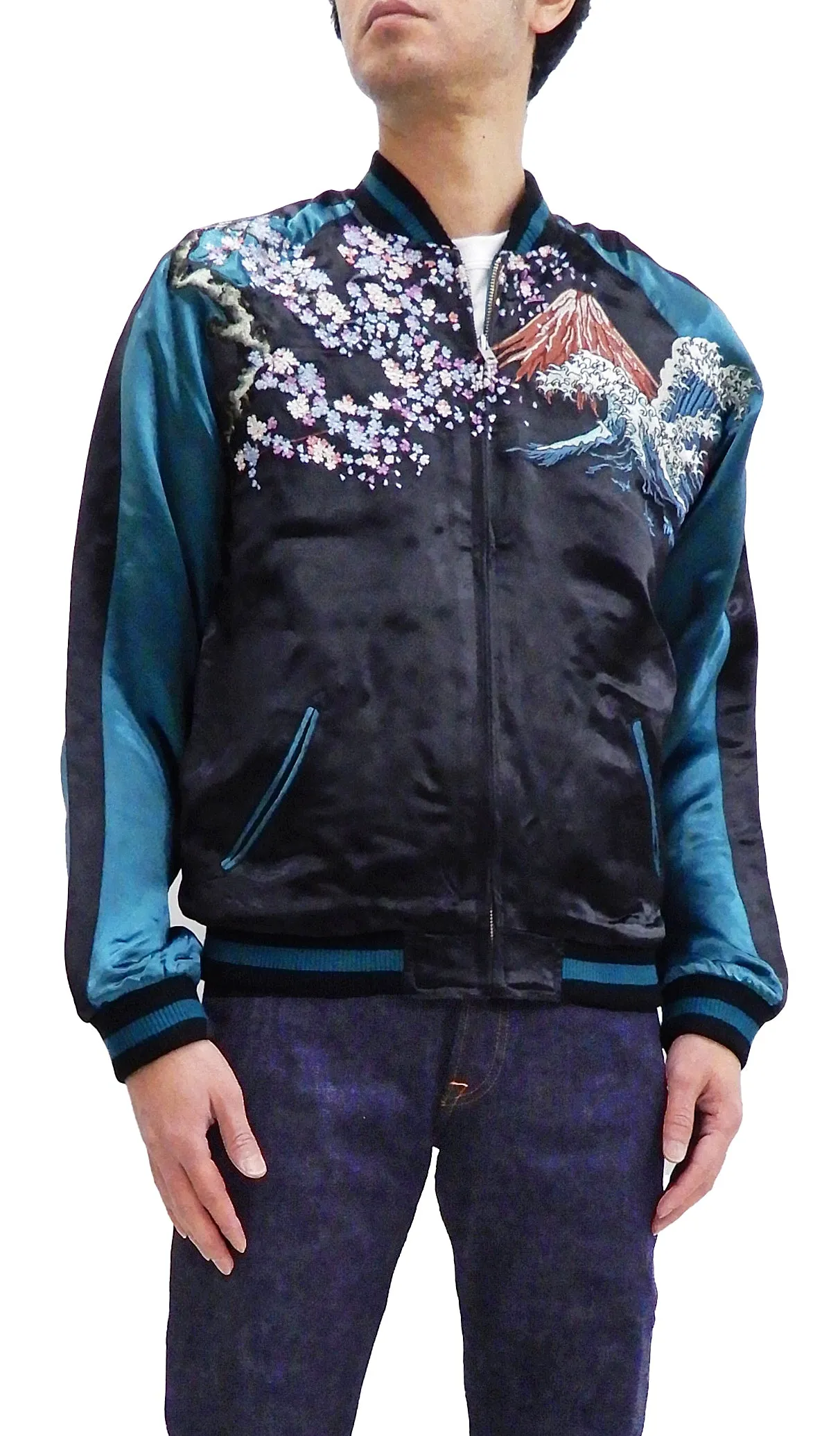 Hanatabi Gakudan Men's Japanese Souvenir Jacket Japanese Skeleton Art Sukajan Script SSJ-037