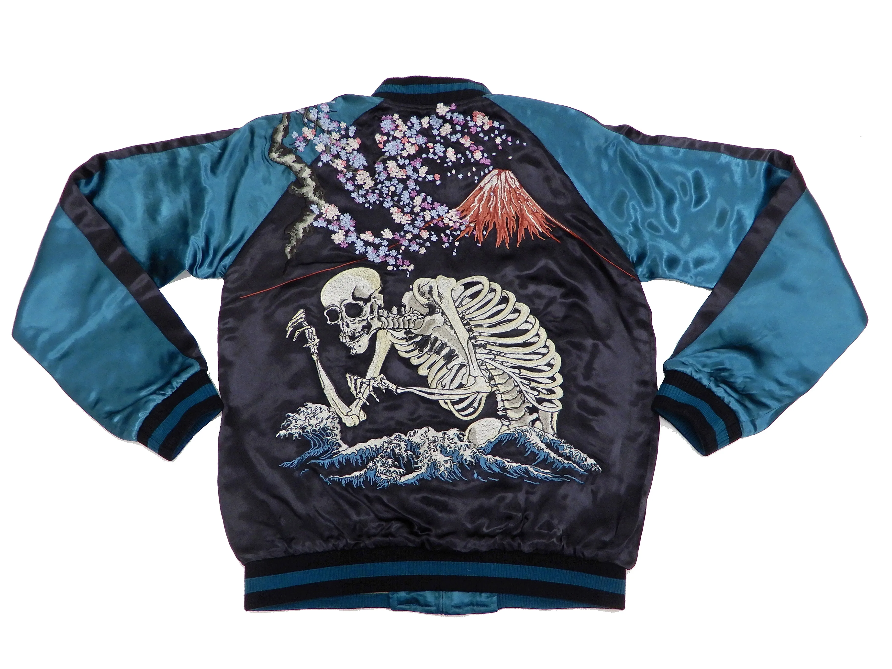 Hanatabi Gakudan Men's Japanese Souvenir Jacket Japanese Skeleton Art Sukajan Script SSJ-037